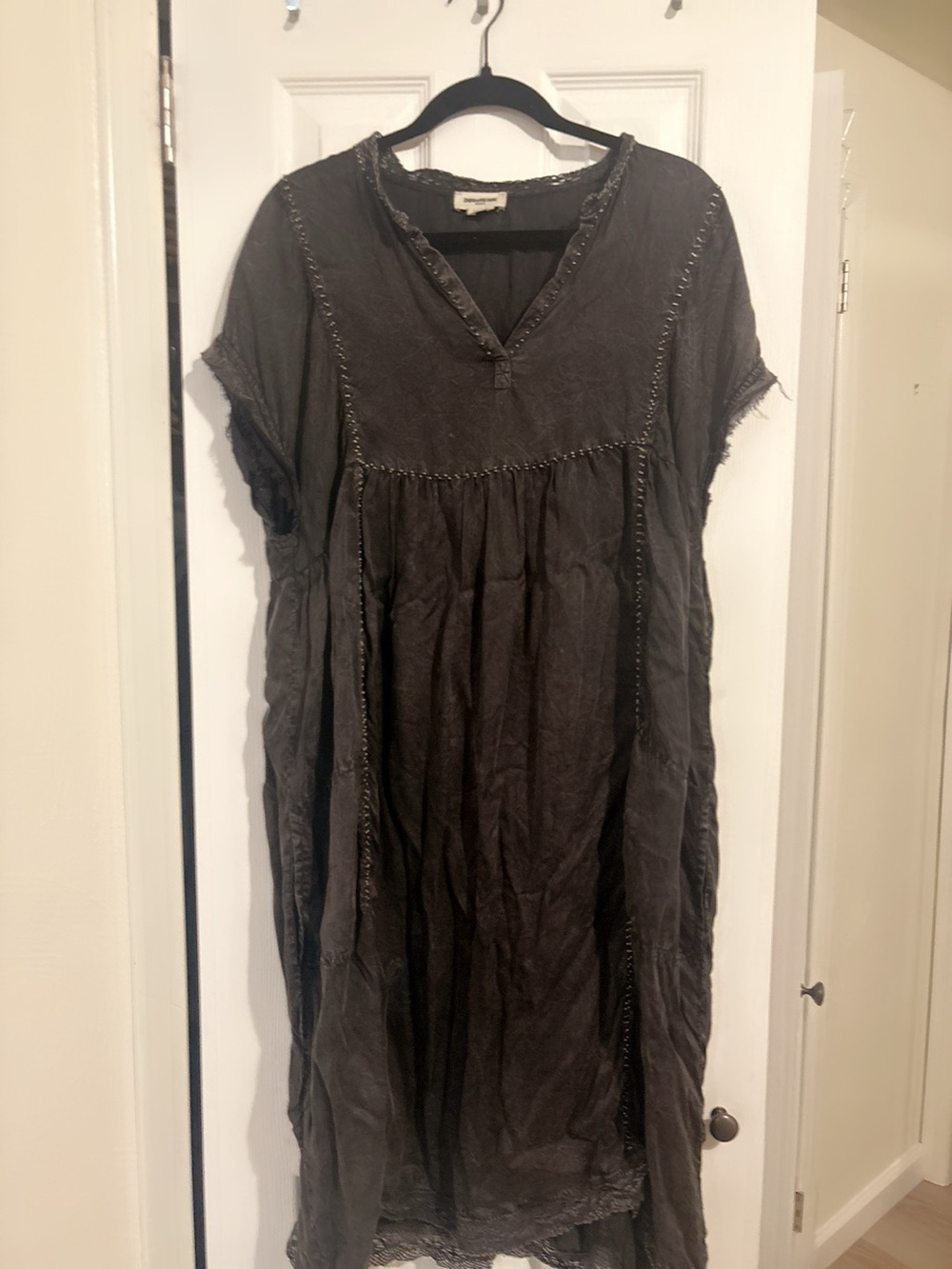 Zadig & Voltaire Dark Charcoal Gray V-Neck Linen Dress